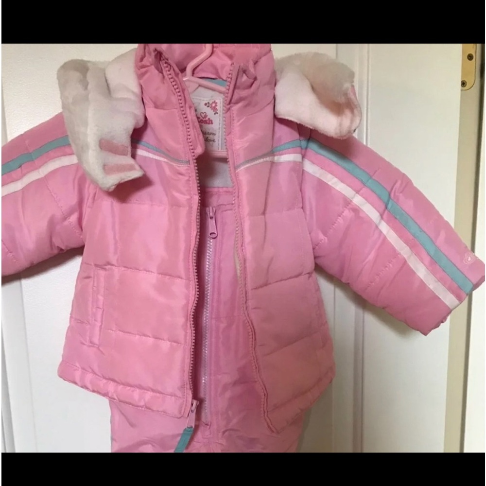 Carters snow jacket and snow pant w bib set  pink w blue